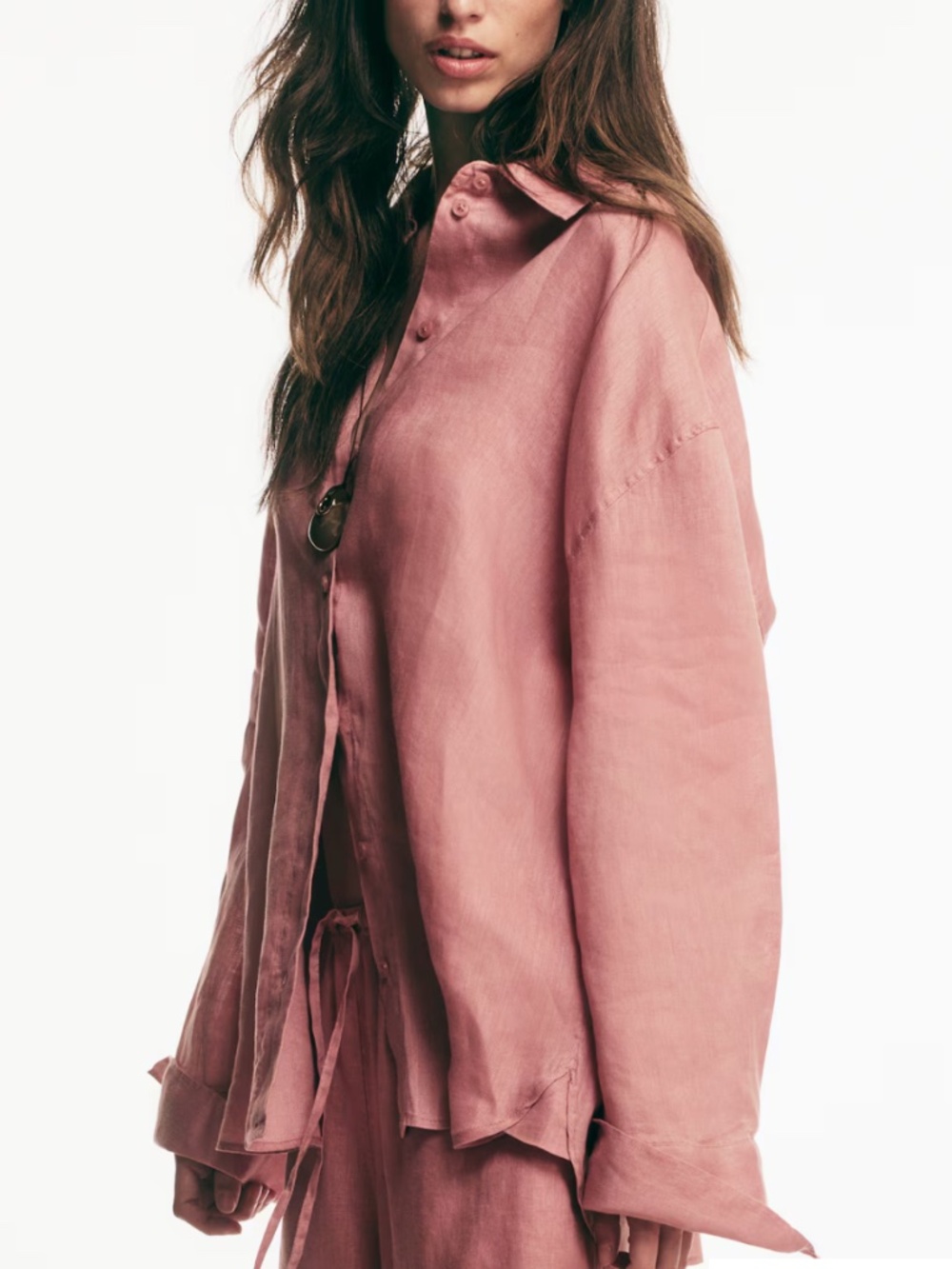 H&M oversized pink linen shirt